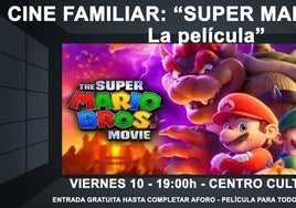 El auditorio del Centro Cultural acoge este viernes 10 de mayo la proyección de «Super Mario Bros»