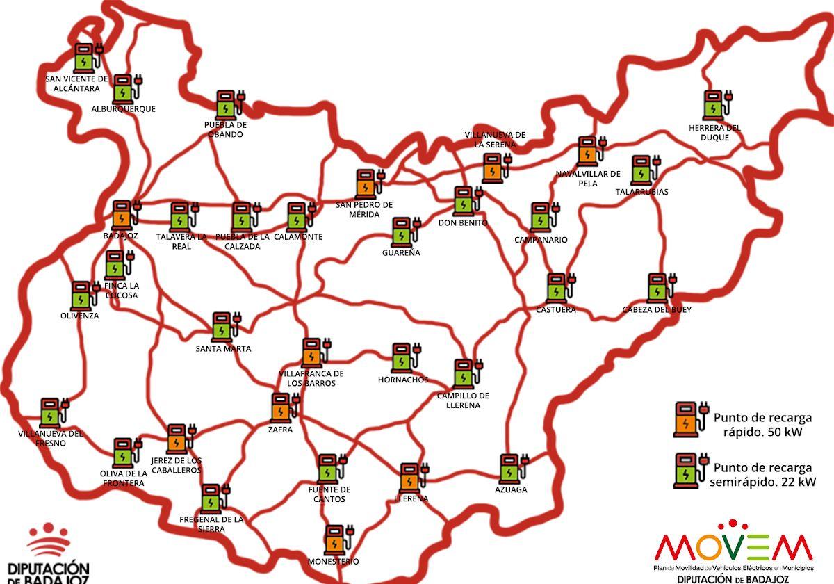 Distribución de los puntos de recarga en la provincia.