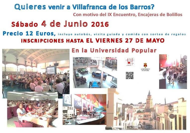 La Universidad Popular organiza un viaje a Villafranca de los Barros para asistir al IX Encuentro de Encajeras de Bolillos