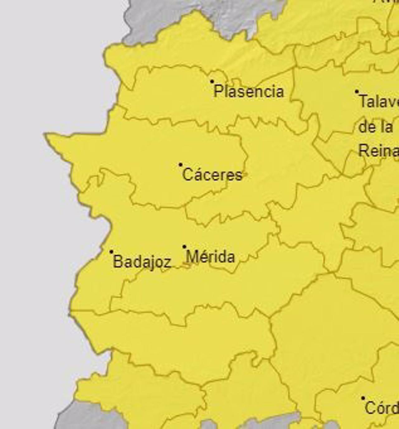 Extremadura permanecerá este viernes en alerta amarilla por lluvias y tormentas