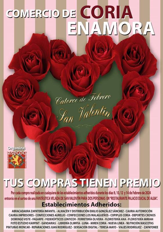 ASECOC lanza la campaña comercial de San Valentín denominada «Comercio de Coria enamora»