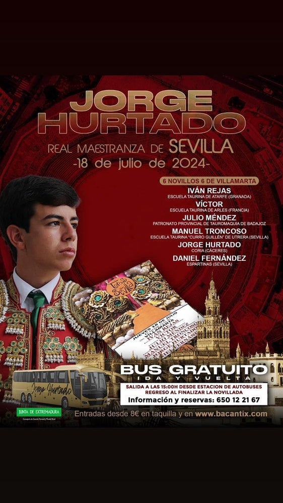 El novillero de Coria, Jorge Hurtado, en el cartel de la Real Maestranza de Sevilla