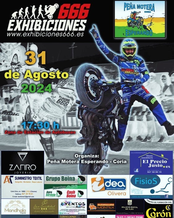 Coria se prepara para un espectacular show de acrobacias en moto con exhibiciones 666