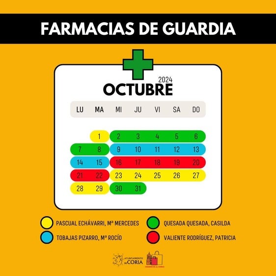 Calendario de farmacias de guardia en Coria para octubre 2024