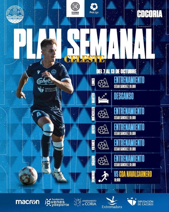 El CD Coria presenta su plan semanal de entrenamientos y próximo encuentro