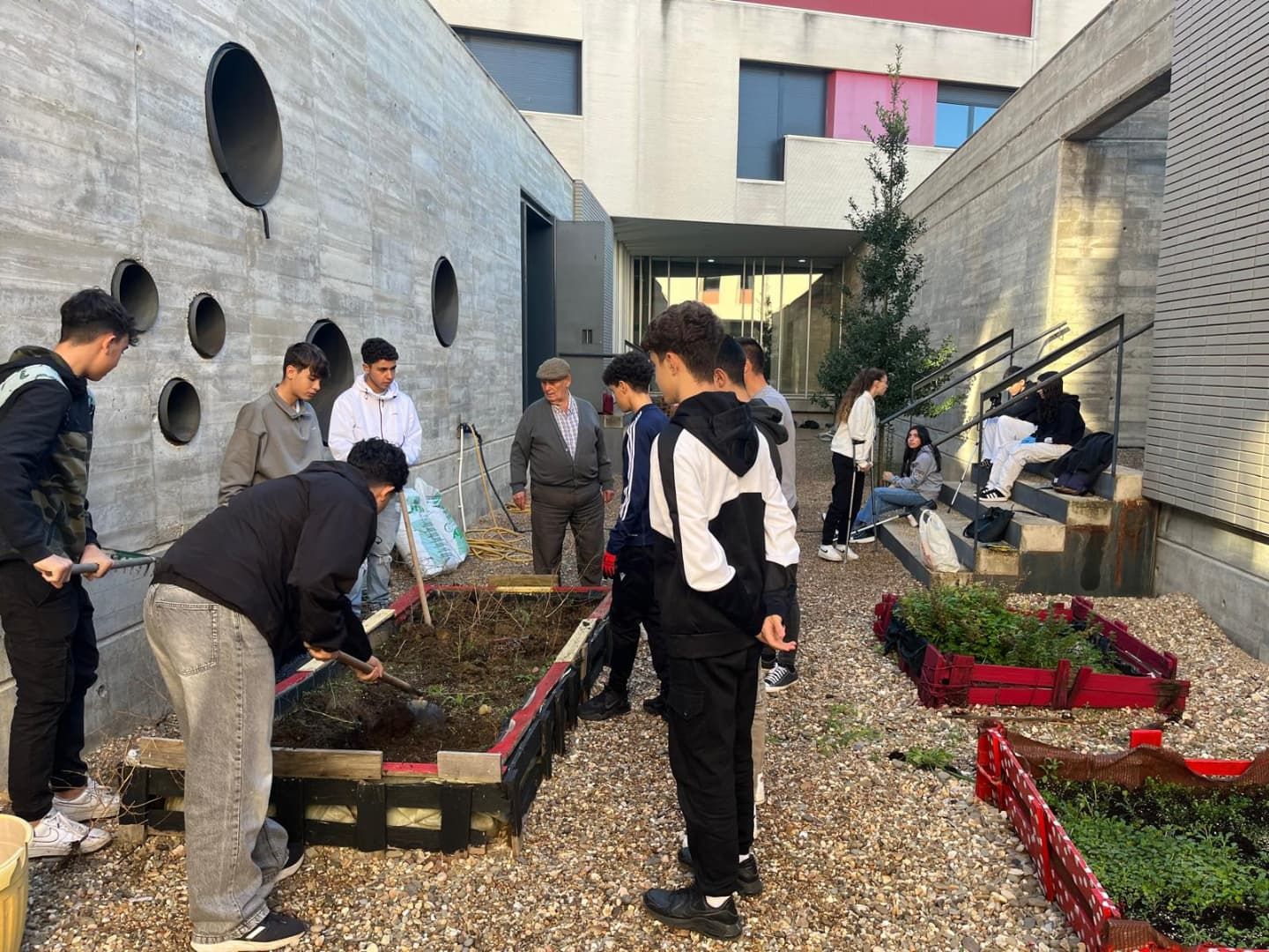 El IES Caurium de Coria inaugura un huerto escolar en colaboración con el proyecto intergeneracional