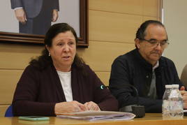 María Fernanda Sánchez y Pedro Noblejas en su comparecencia de hoy.