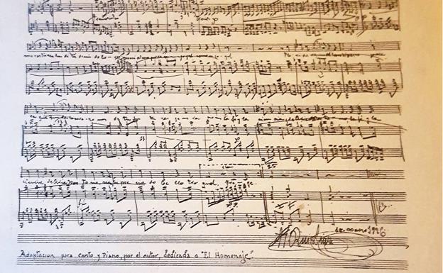 Partitura del himno a Benito Arias Montano. 