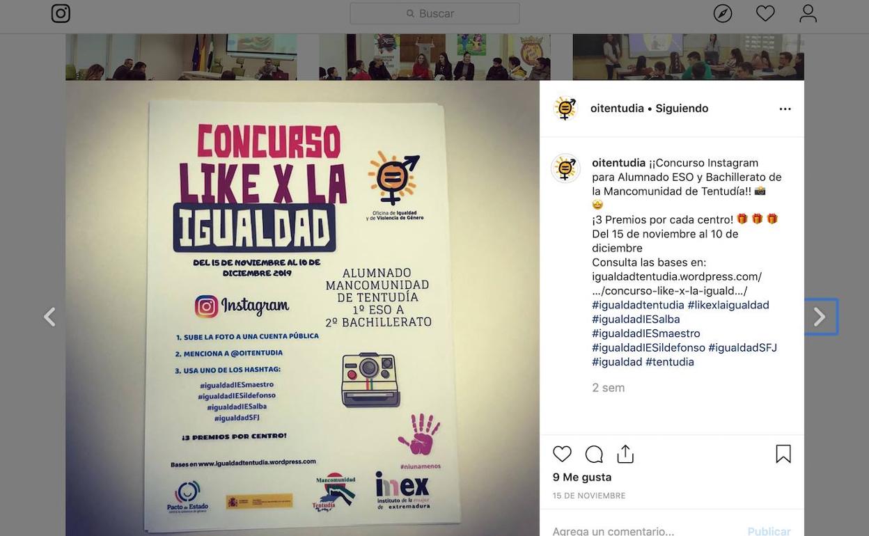 Publicación en Instagram con las indicaciones del concurso 