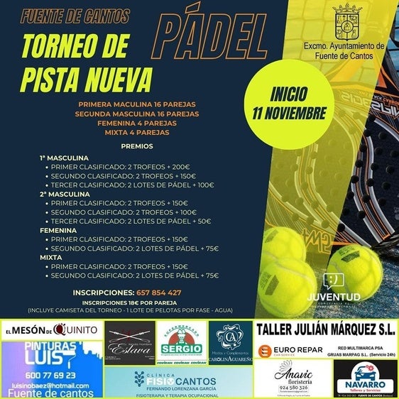 Fuente de Cantos presenta su primer Torneo de Pádel en la nueva pista municipal