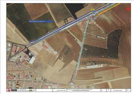 Pie de foto. Imagen a vista de pájaro del camino de las carreras y la Ex105 en Guareña.