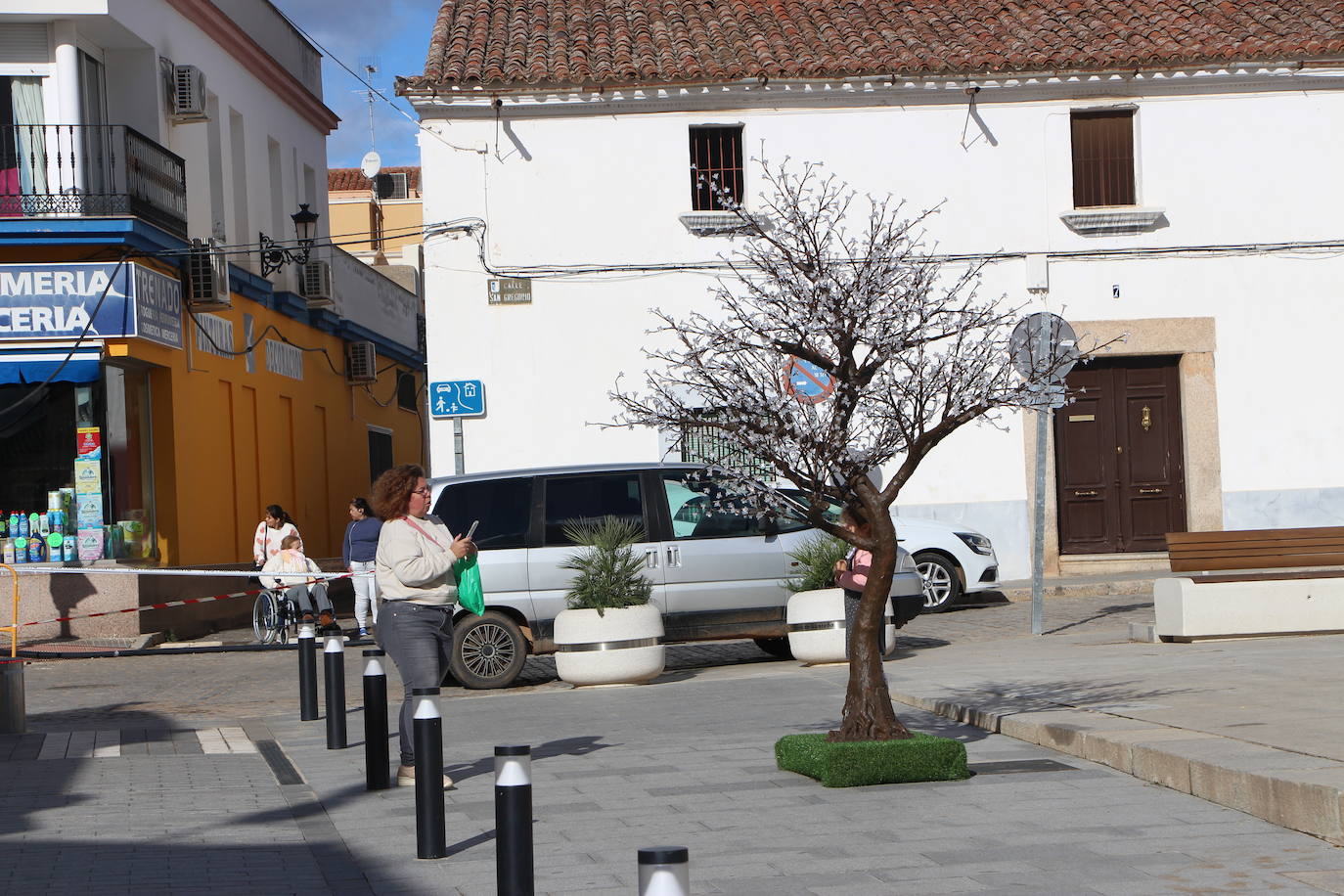 Una vecina fotografiando el árbol instalado en la plaza de San Gregorio.