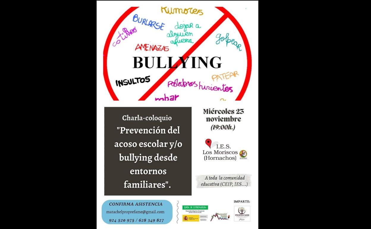 El IES «Los Moriscos» llevará cabo una charla sobre «Prevención del acoso escolar y bullying desde entornos familiares»