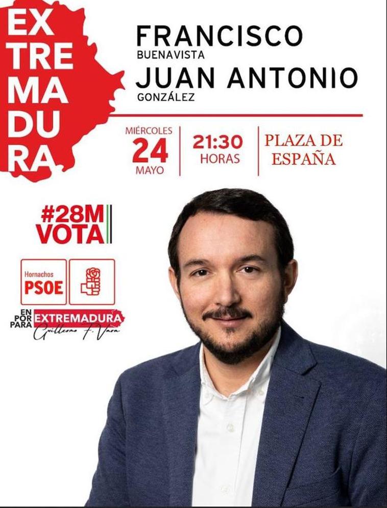 Este miércoles el Partido Socialista realizará un mítin electoral con la participación del alcalde Francisco Buenavista, y del portavoz de la junta Juan Antonio González