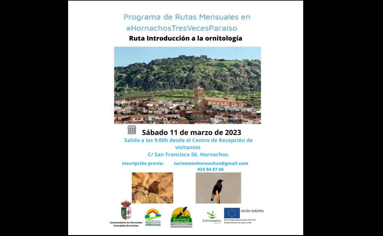 Este próximo sábado la Concejalía de Turismo pone en marcha una «Ruta Introducción a la Ornitología»