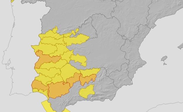 Mapa de avisos de la Aemet para este jueves.