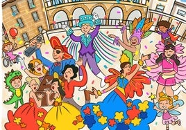 El cartel ganador, 'En la plaza hay alegría, vive el Carnaval cada día', de Silvia Varela.
