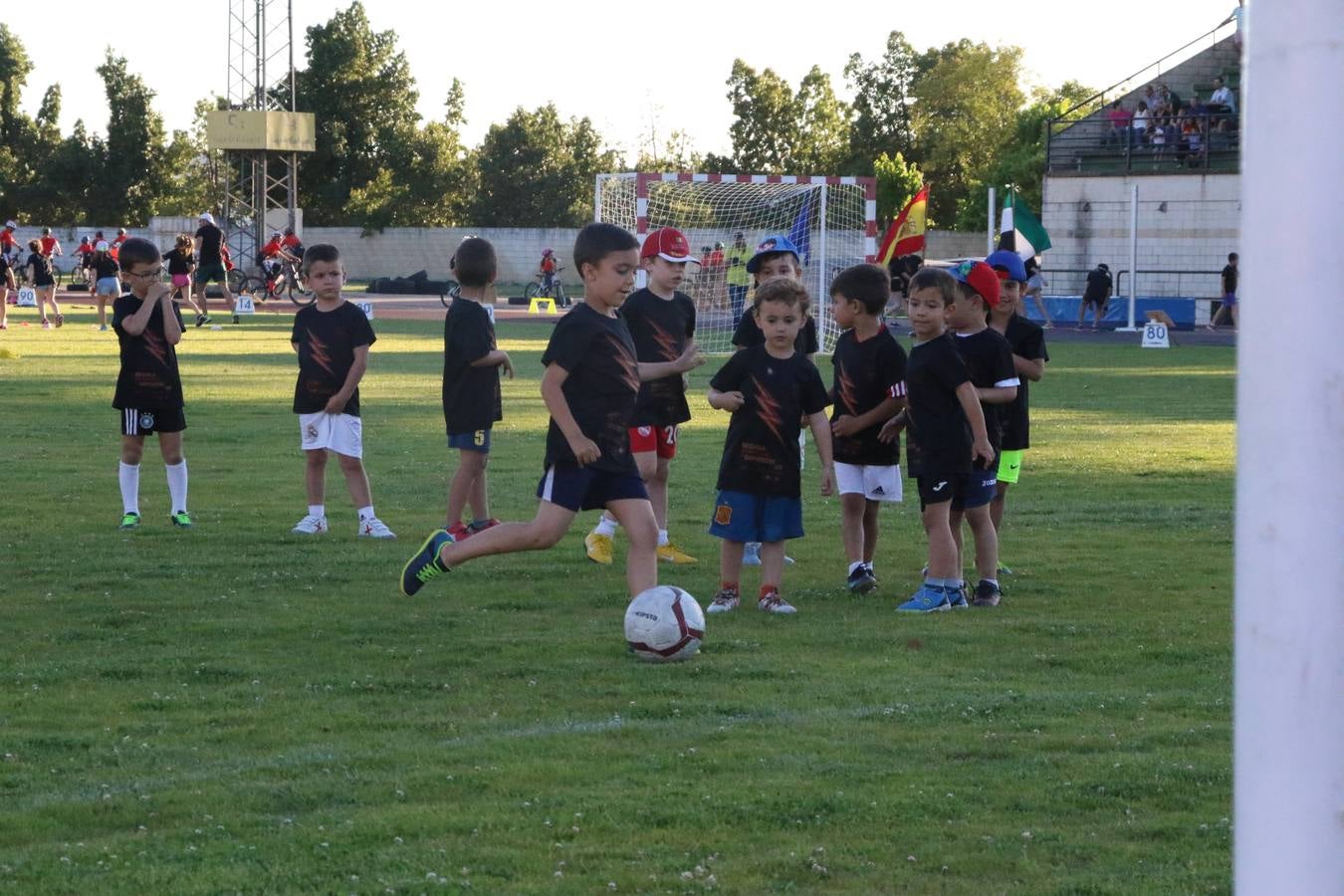 La Ciudad Deportiva 'Manuel Calzado' acogió, ayer, la clausura del curso de la Escuela Municipal de Deportes de Jerez de los Caballeros con un desfile y una exhibición por parte de los alumnos y alumnas. Casi 500 niños y niñas se han formado, este año, en las distintas modalidades deportivas: atletismo, minibasket, baloncesto, ciclismo, fútbol-sala, fútbol 8, judo, kárate, multiaventura, multideporte, pádel, patinaje artístico, tenis y zumba kids.