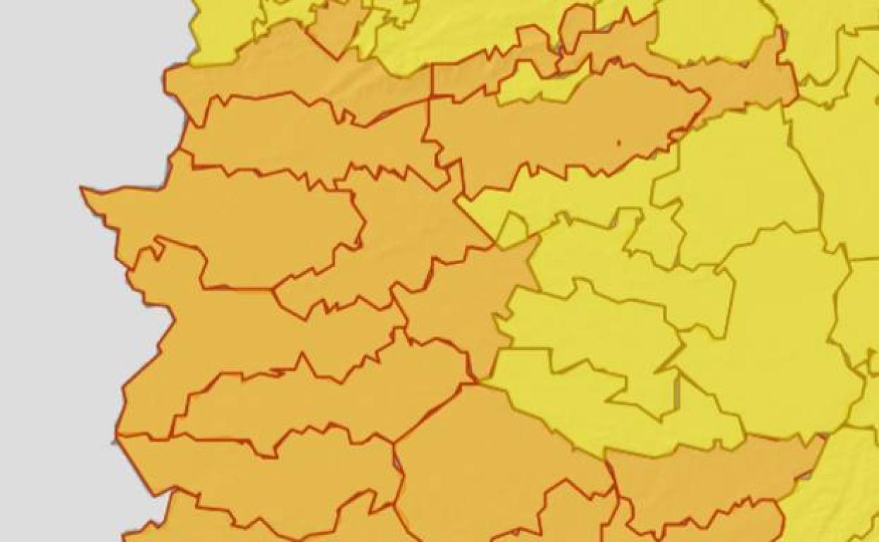 Mapa de avisos naranjas para toda la región este domingo. 