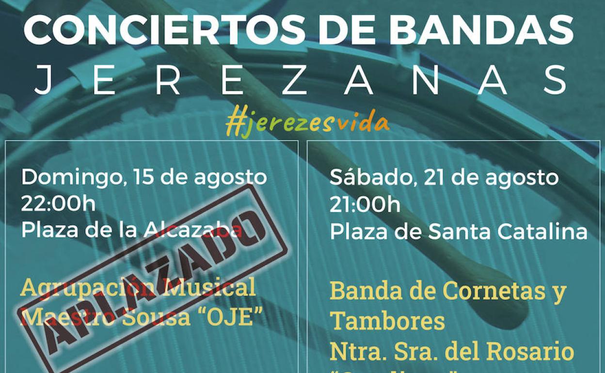 Se aplaza el inicio de la actividad 'Conciertos de bandas jerezanas', previsto para este domingo