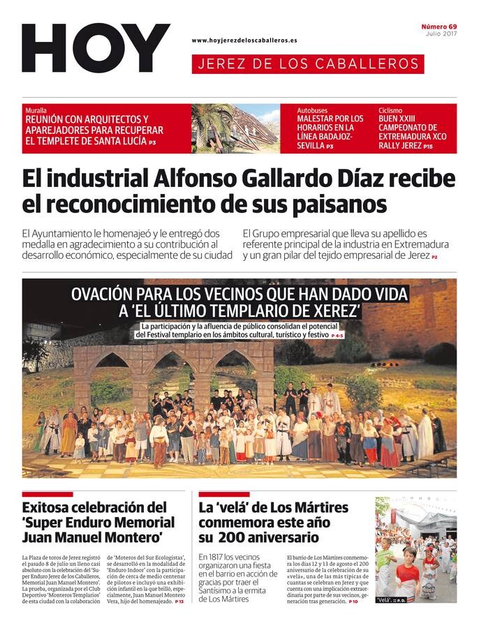 Portada HOY Jerez de los Caballeros, julio de 2017.