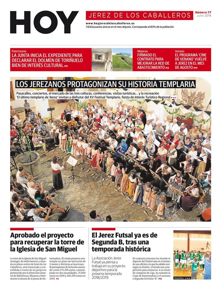 El XV Festival Templario protagoniza la imagen de portada del nº 77 de HOY Jerez de los Caballeros, ya en la calle