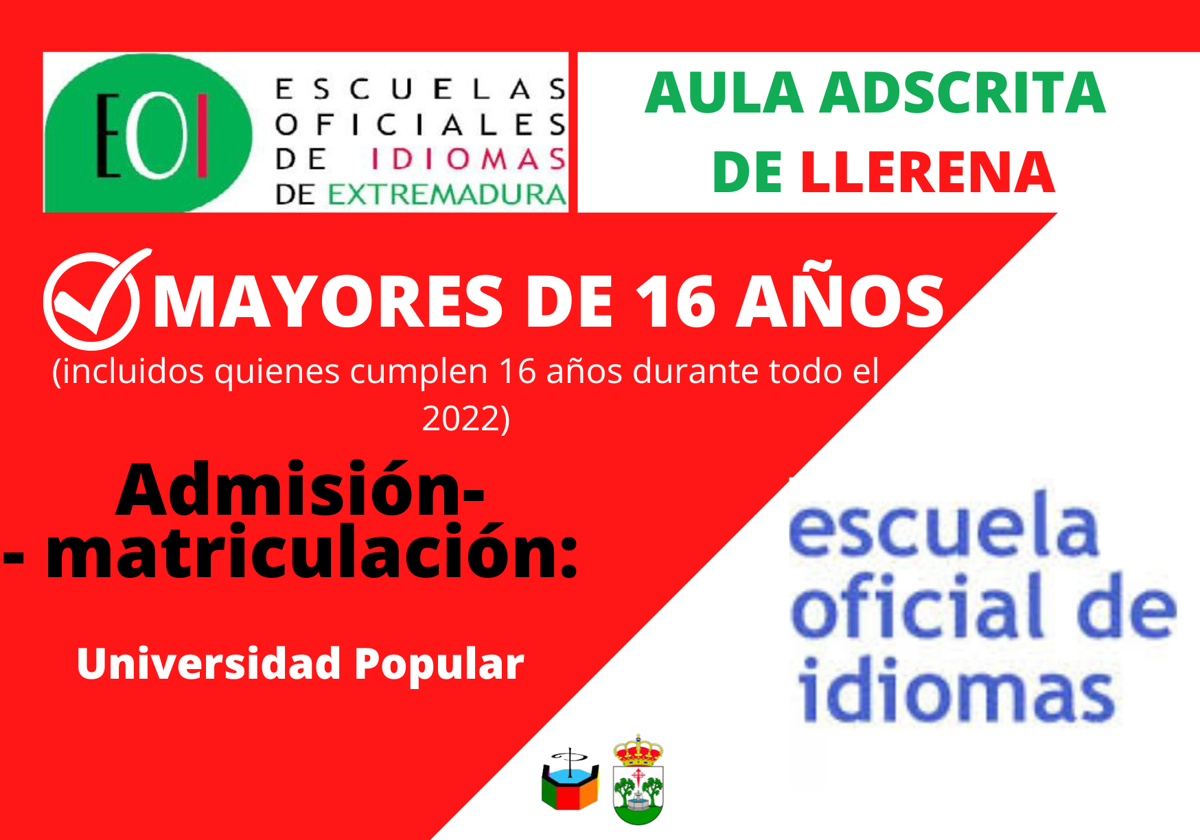 Abierto el plazo de admisión en el Aula Adscrita de Llerena de la Escuela Oficial de Idiomas