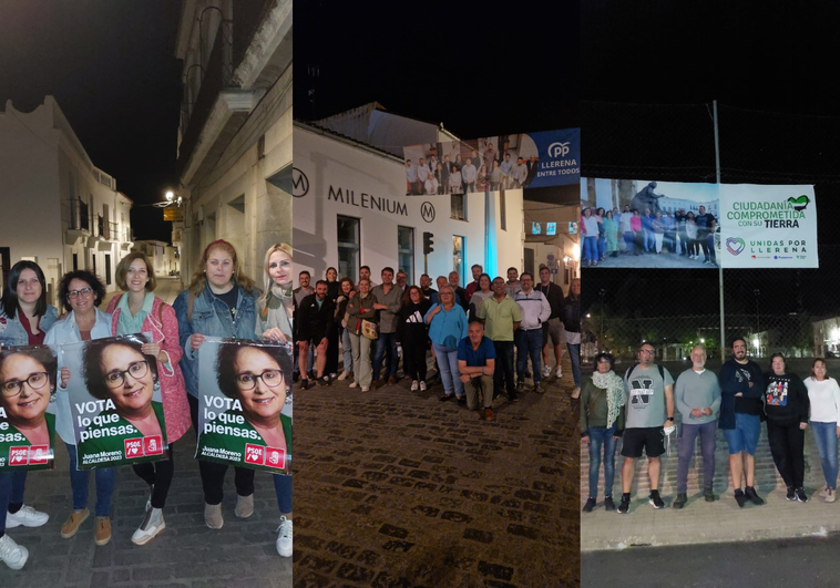 PSOE, PP y Unidas por Llerena, en el inicio de la campaña electoral.
