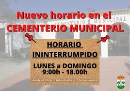 El Ayuntamiento anuncia el nuevo horario de apertura del cementerio