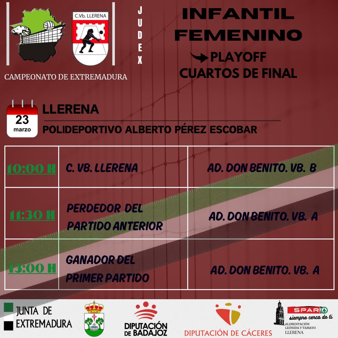 Las infantiles del Club Voleibol Llerena juegan en casa los cuartos de final del playoff