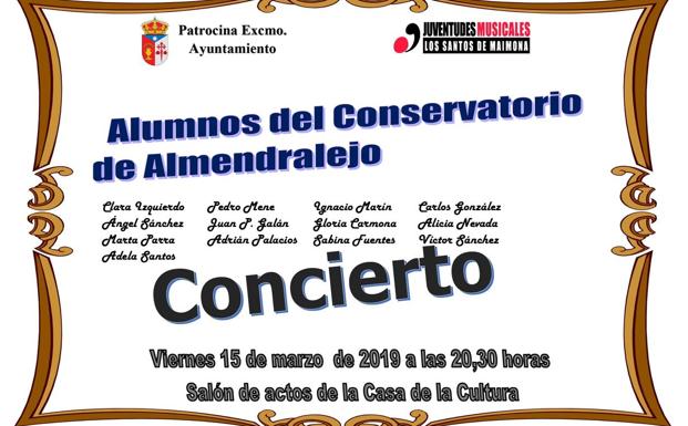 Este viernes concierto de alumnos del Conservatorio de Almendralejo