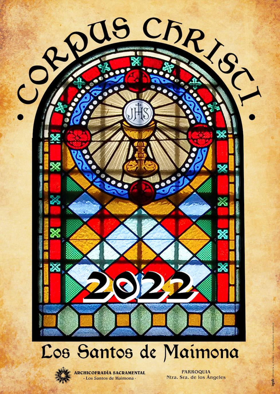 El cartel se corresponde con una vidriera de la capilla del Sagrario 