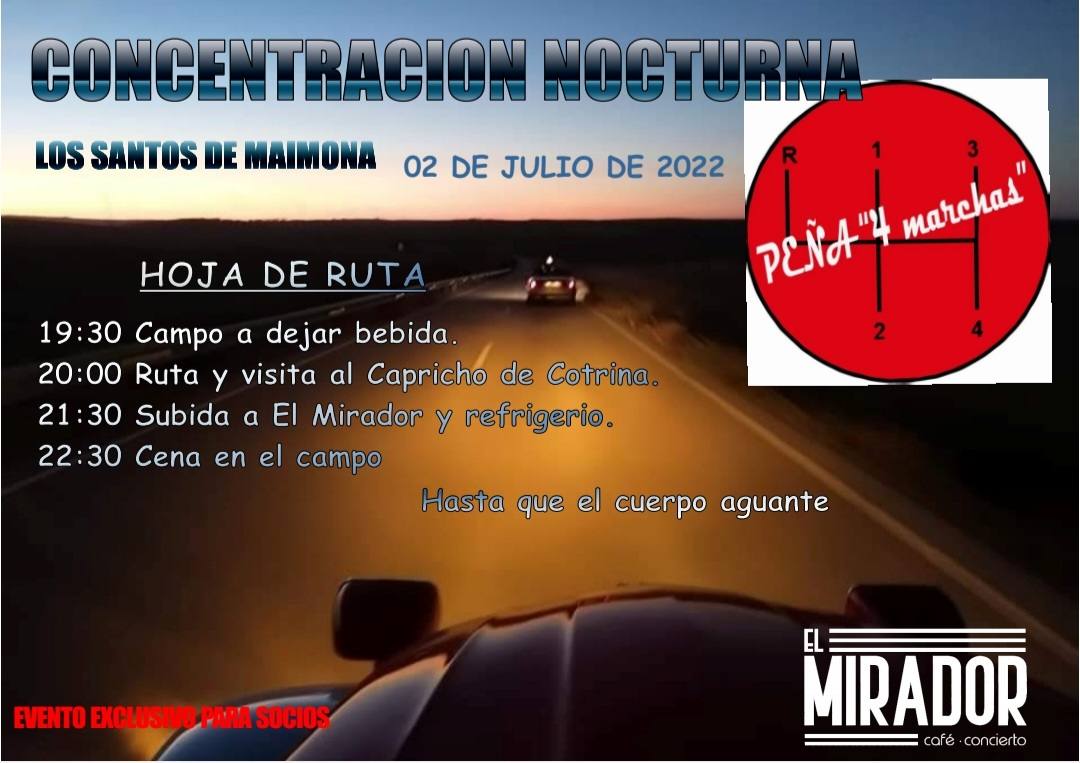 Cartel de la ruta del Club 'Peña 4 Marchas' de coches antiguos 
