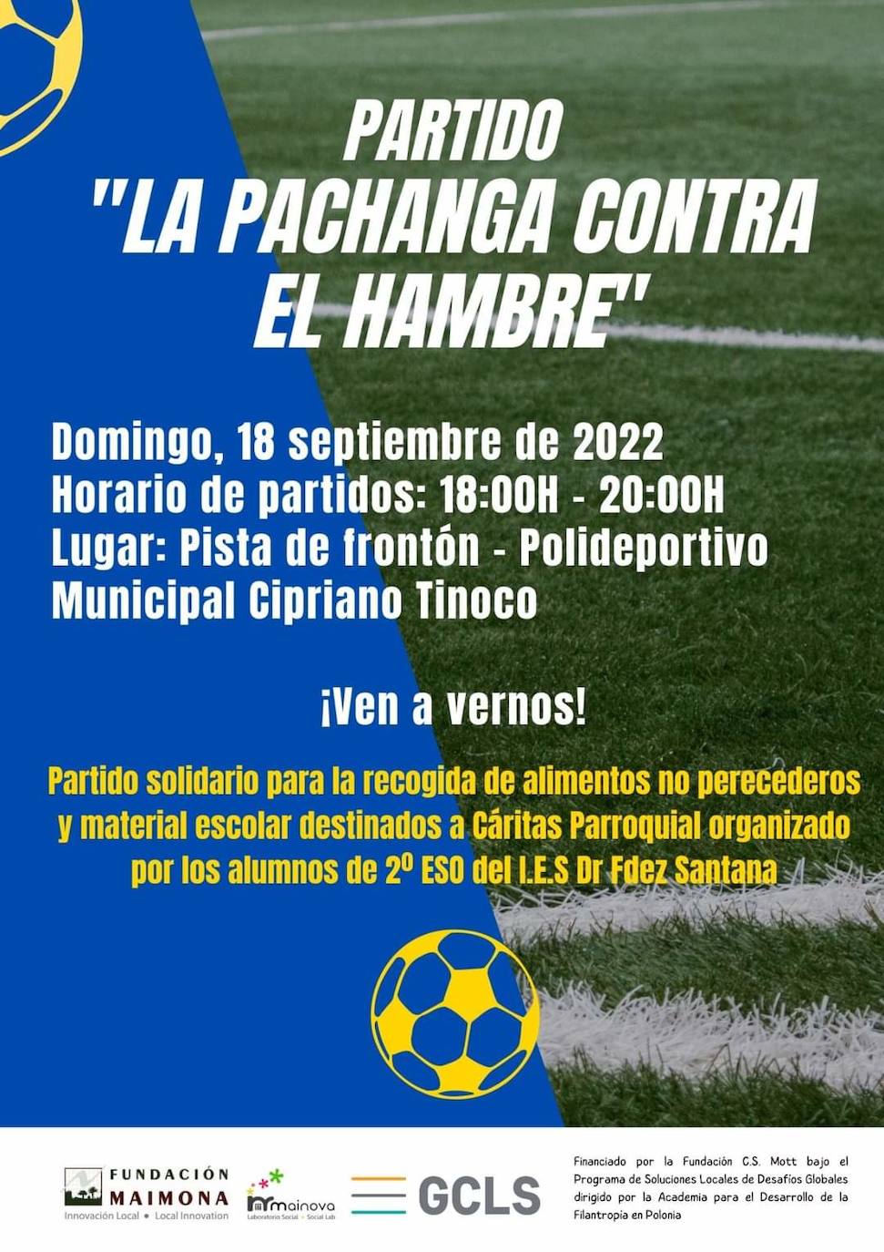Cartel del partido 'la pachanga contra el hambre'