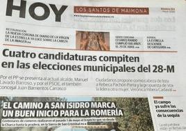 Portada periodico de papel de Hoy Los Santos correspondiemnte a mayo