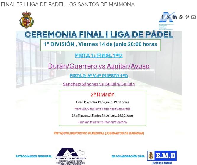 la I Liga de Pádel de Los Santos celebra este viernes su ceremonia final