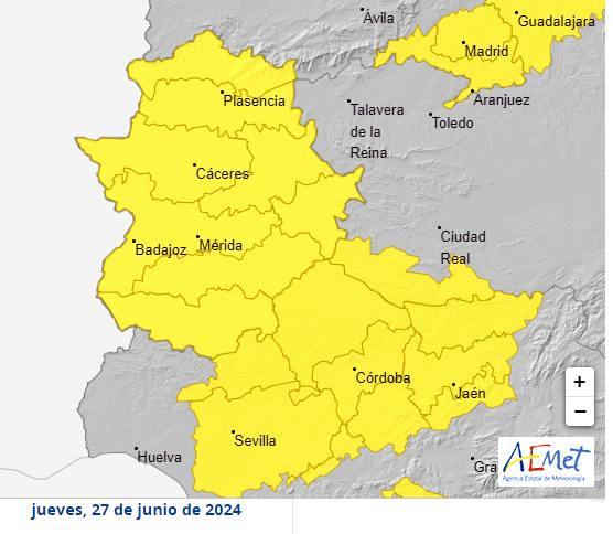 Mapa de la alerta de este jueves