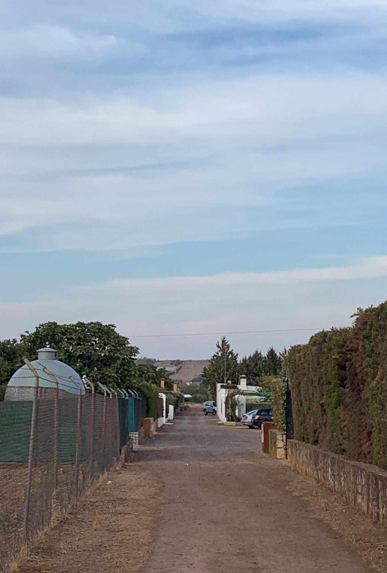 Una calle entre parcelas