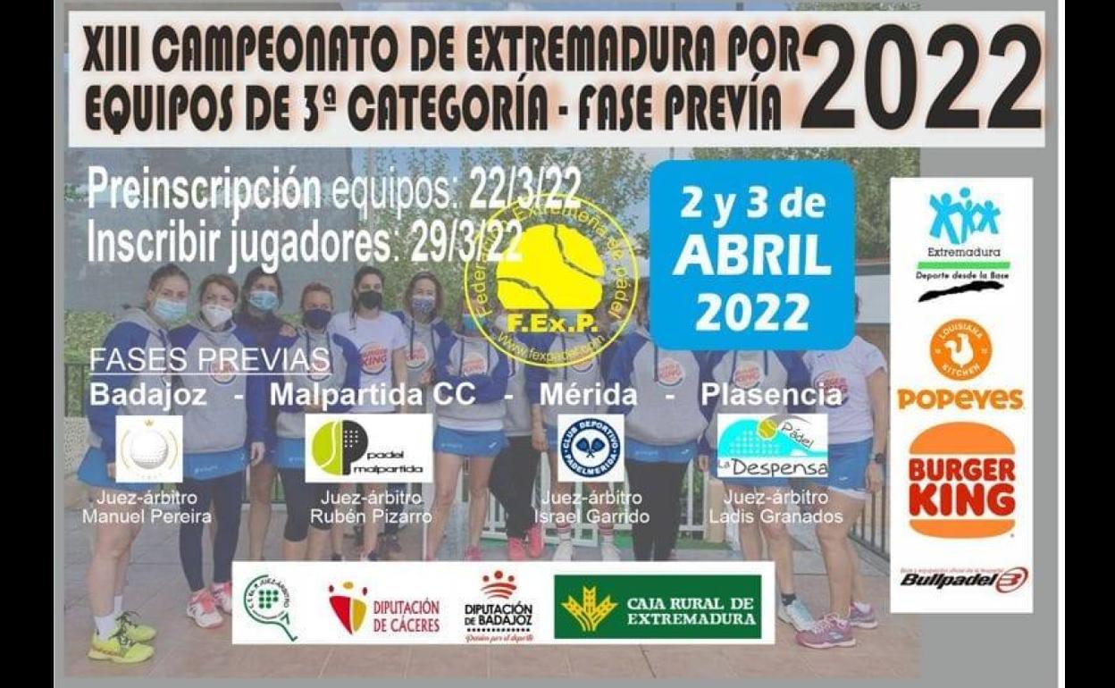 Malpartida de Cáceres acoge la Fase Previa del Campeonato de Extremadura de Pádel por Equipos de 3a División