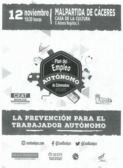 Malpartida de Cáceres acoge una charla sobre prevención para los trabajadores autónomos