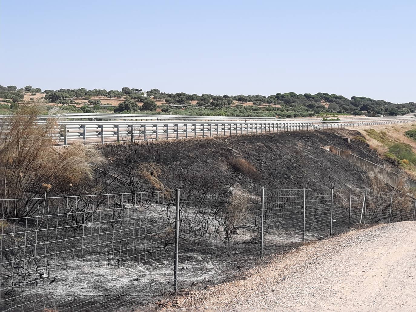 Estado en que ha quedado una de las cunetas tras el incendio 