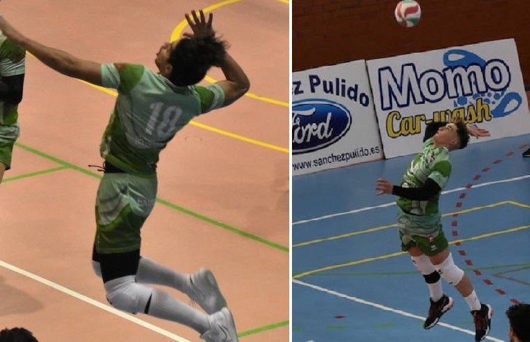 Miguelito (izq.) frente al Badajoz Voleibol y LuisPe (dcha.) contra el Vigo Voleibol 