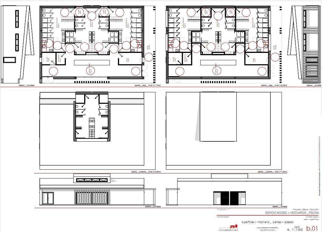 Plano de los nuevos vestuarios de la piscina municipal de verano de Miajadas 