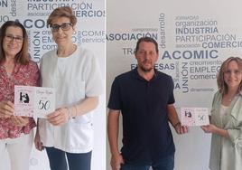 Teresa Ruiz y Luis Naharro Fernández (éste último en nombre de su madre Rosario) recogen los cheques Bienestar