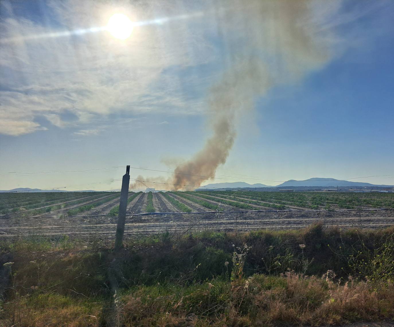 Columna de humo desde la carretera.