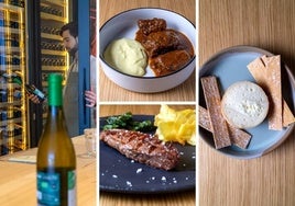 Algunas de las elaboraciones que se pueden degustar en Finca la Desa: carrillera con parmentier de patata, presa ibérica y Torta del Casar Pastoralia.