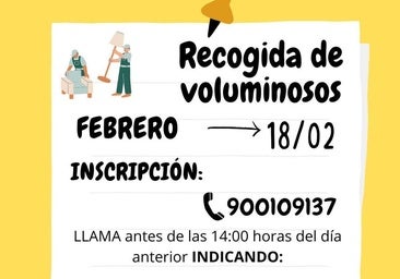 Recogida de residuos voluminosos en febrero