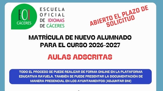 Abierto el plazo de matriculación para el aula adscrita de la EOI en Miajadas