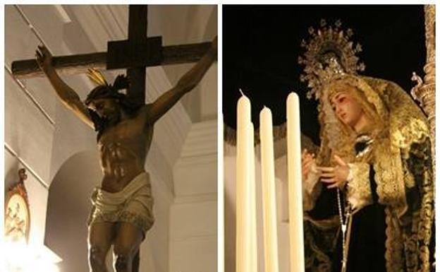 mágenes del Cristo de la Buena Muerte y de la Virgen de los Dolores que procesionarán esta noche, si la lluvia no hace acto de presencia 