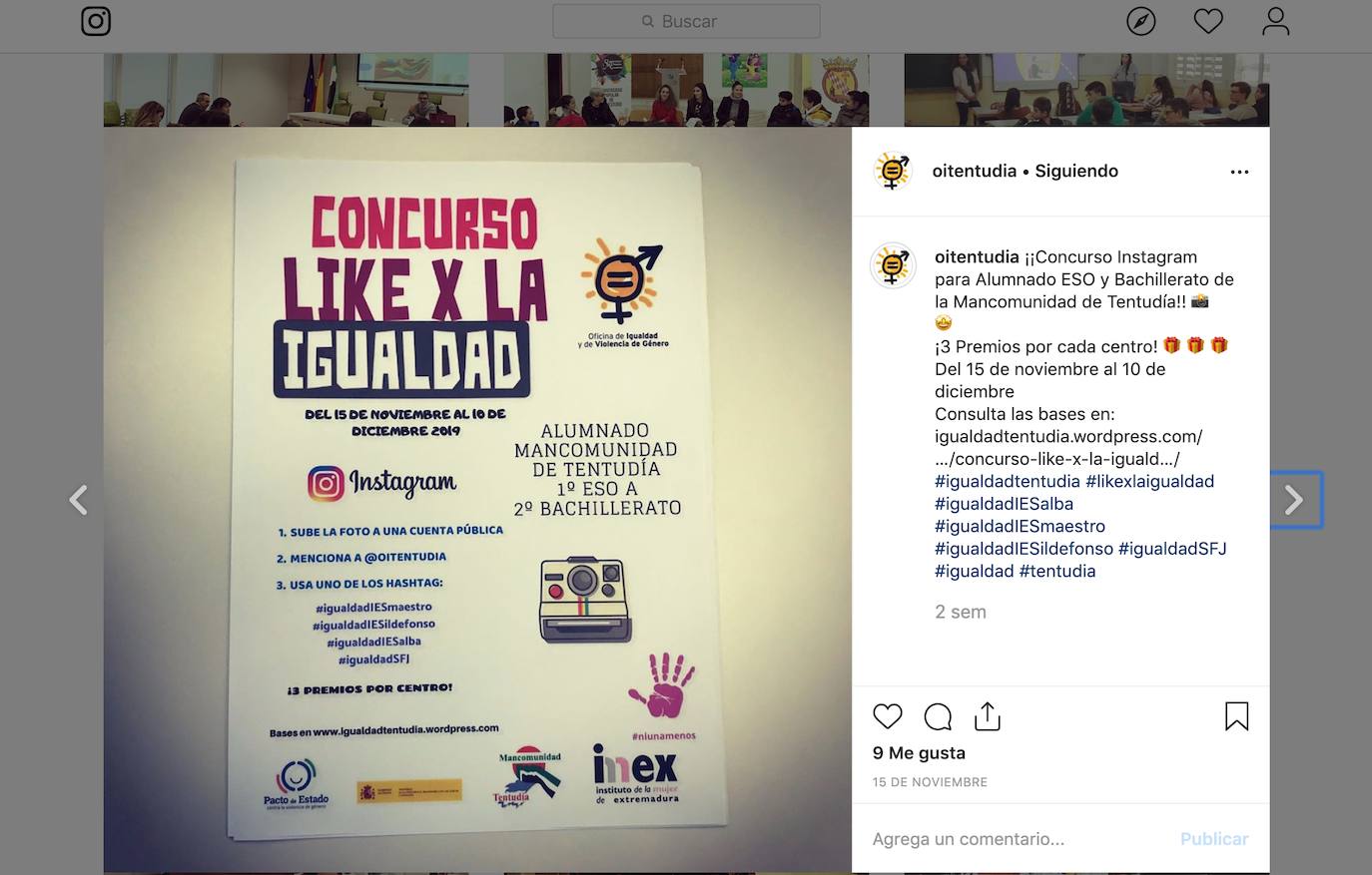 Publicación en Instagram con las indicaciones para participar en el concurso 